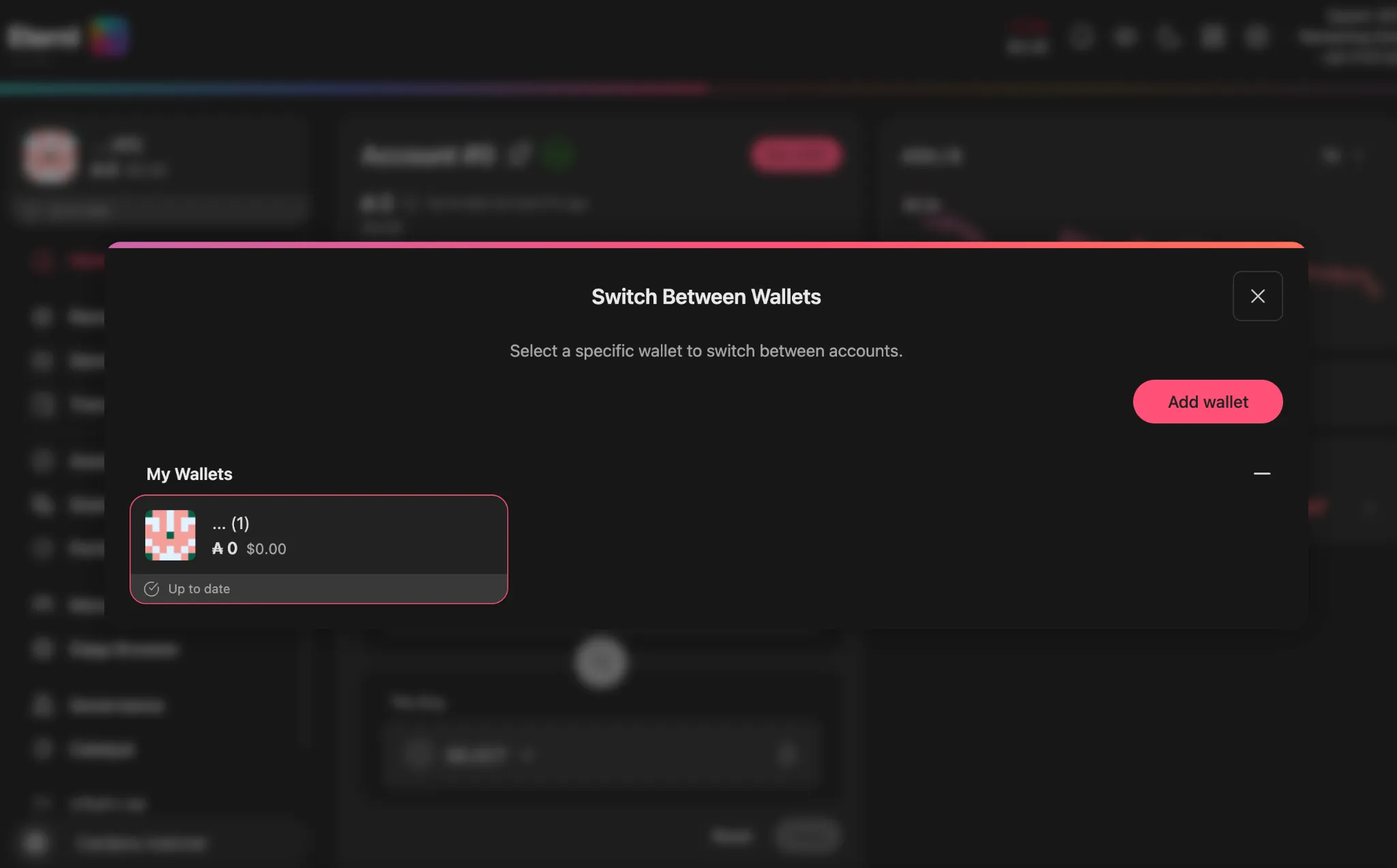 Eternl Wallet wallet selection screen showing multiple Cardano wallets in one interface