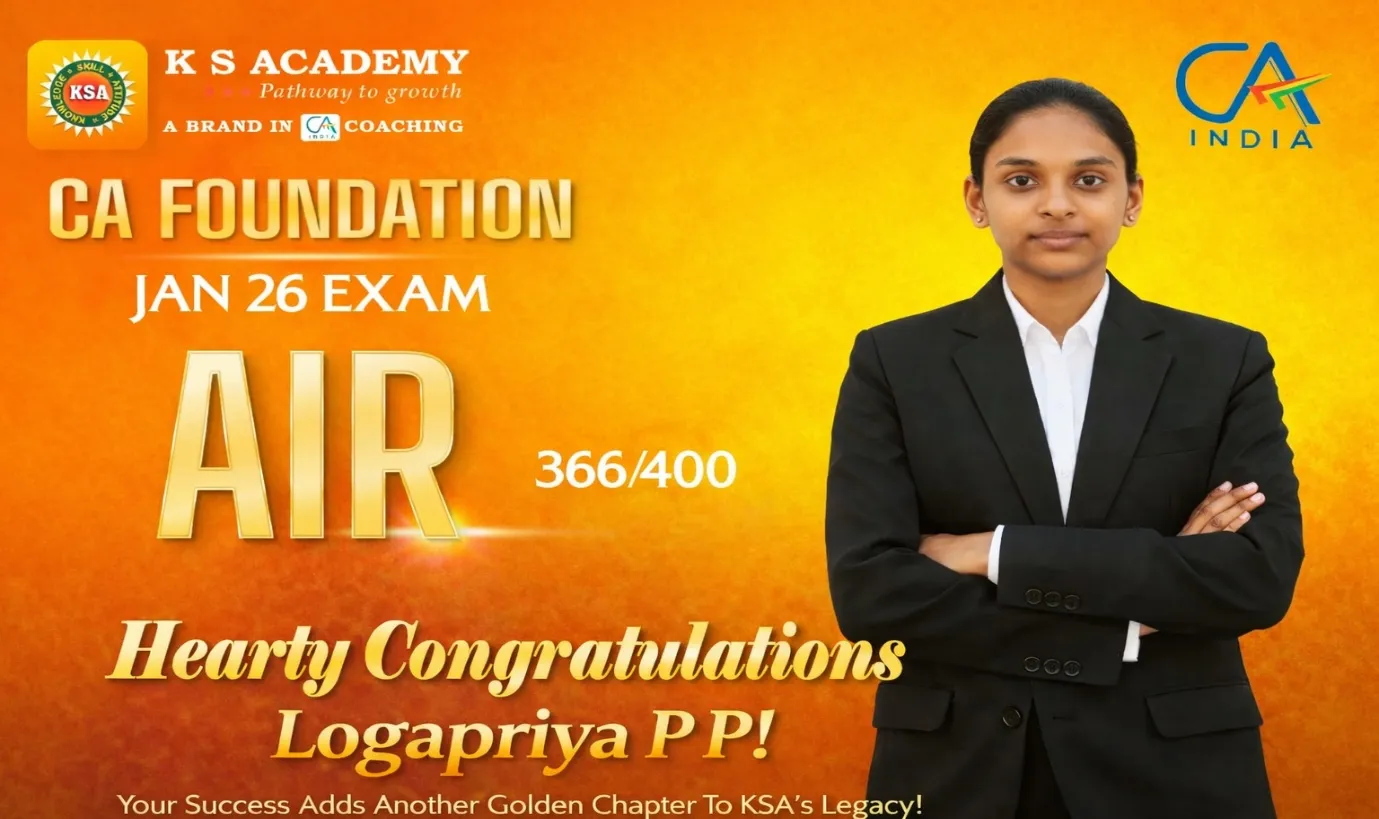 Celebrating Excellence: Logapriya Secures CA Foundation AIR 1 with KS Academy Guidance