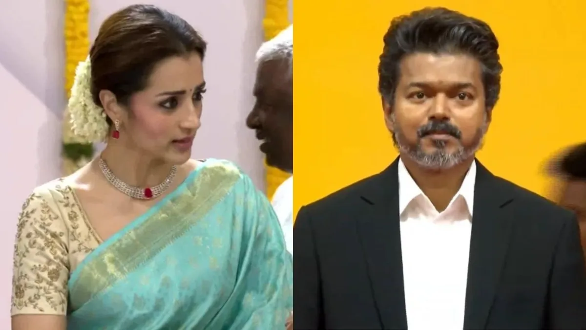 Trisha stuns in ice-blue Kanjeevaram and jasmine flowers at Vijay's oath -  India Today