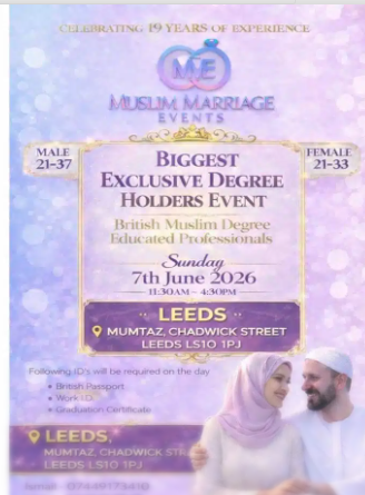 Leeds Degree Educated Professionals Muslim Marriage Event – Meet Like-Minded British Muslims on Sunday 7th June 2026