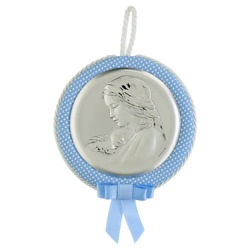 Holyart Virgin Mary baby crib medal with baby blue music box by Valenti 