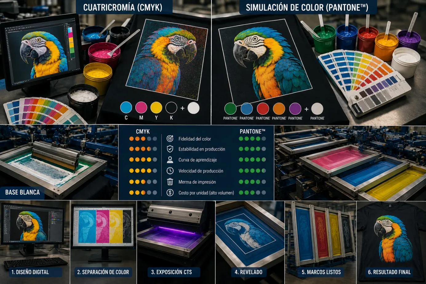 Cuatricromía vs Simulación de Color en Serigrafía: Cuándo Elegir Cada Técnica de Separación