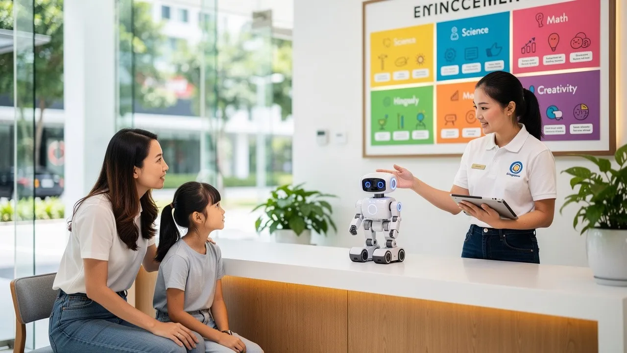 Parent and child visiting coding enrichment center in Singapore