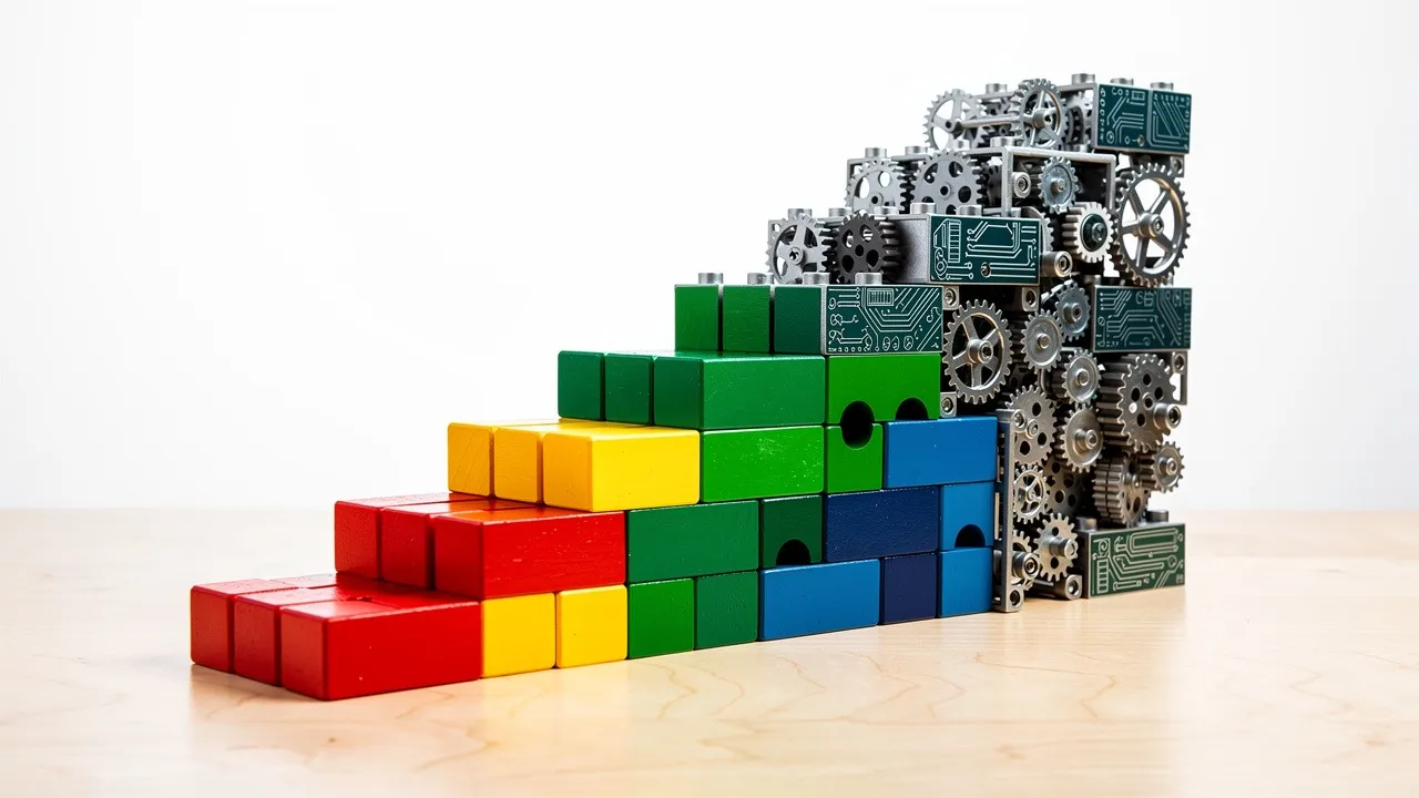 Colorful building block staircase representing coding skill progression