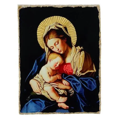 Holyart Madonna Sassoferrato square tile art Bottega Tifernate 9x12 cm