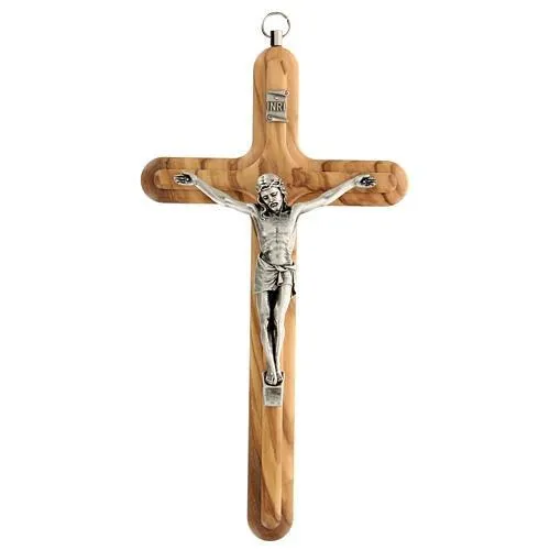 Holyart Rounded olive wood crucifix Jesus metal 20 cm 