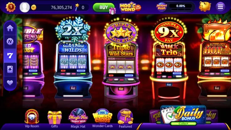 This may contain: slot machines with different symbols and numbers on the screen, including two jackpots