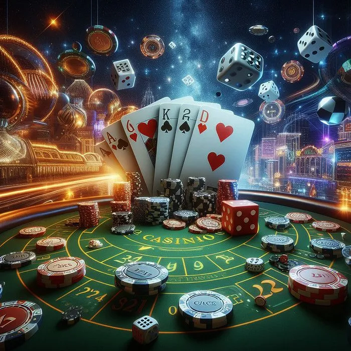 This may contain: a casino table with poker chips and playing cards