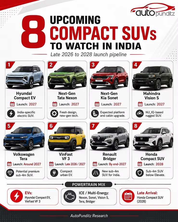 Upcoming Compact SUVs in India 2026: New Models, Expected Prices and Key Features