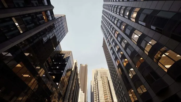 This may contain: looking up at tall buildings in the city