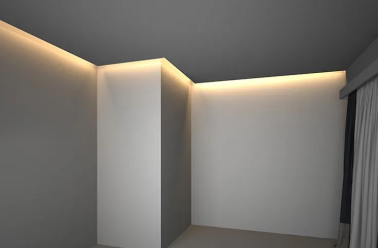 This may contain: an empty room with white walls and lights