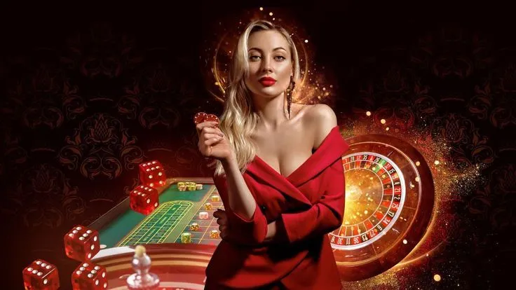 This may contain: a woman in a red dress is standing next to a car with lights on it