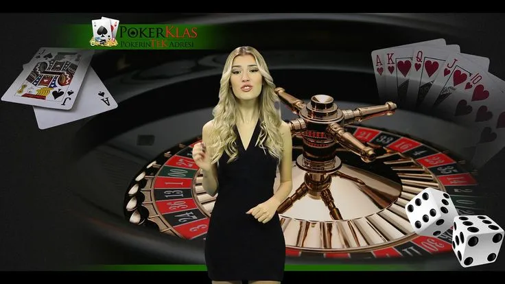 This may contain: a woman standing in front of a roule with dices and cards around her