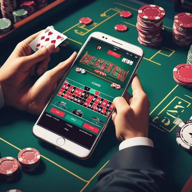 This may contain: a man is playing casino on his cell phone