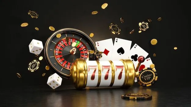 This may contain: a casino machine surrounded by gold coins and playing cards on a black background with golden confetti