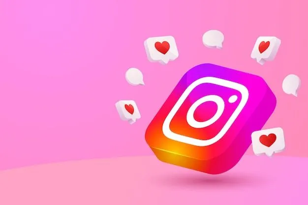 This may contain: an instagram icon with hearts flying out of it on a pink and purple background