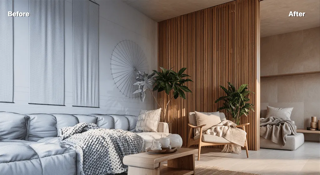 AI-generated photorealistic interior design rendering