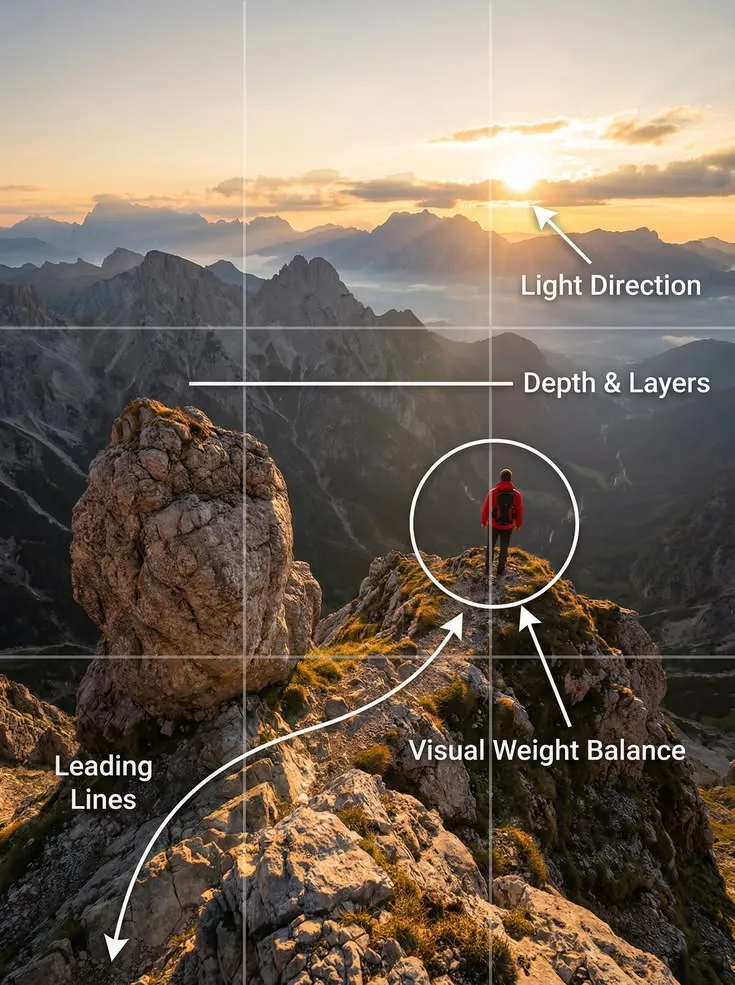This may contain: a person standing on top of a mountain