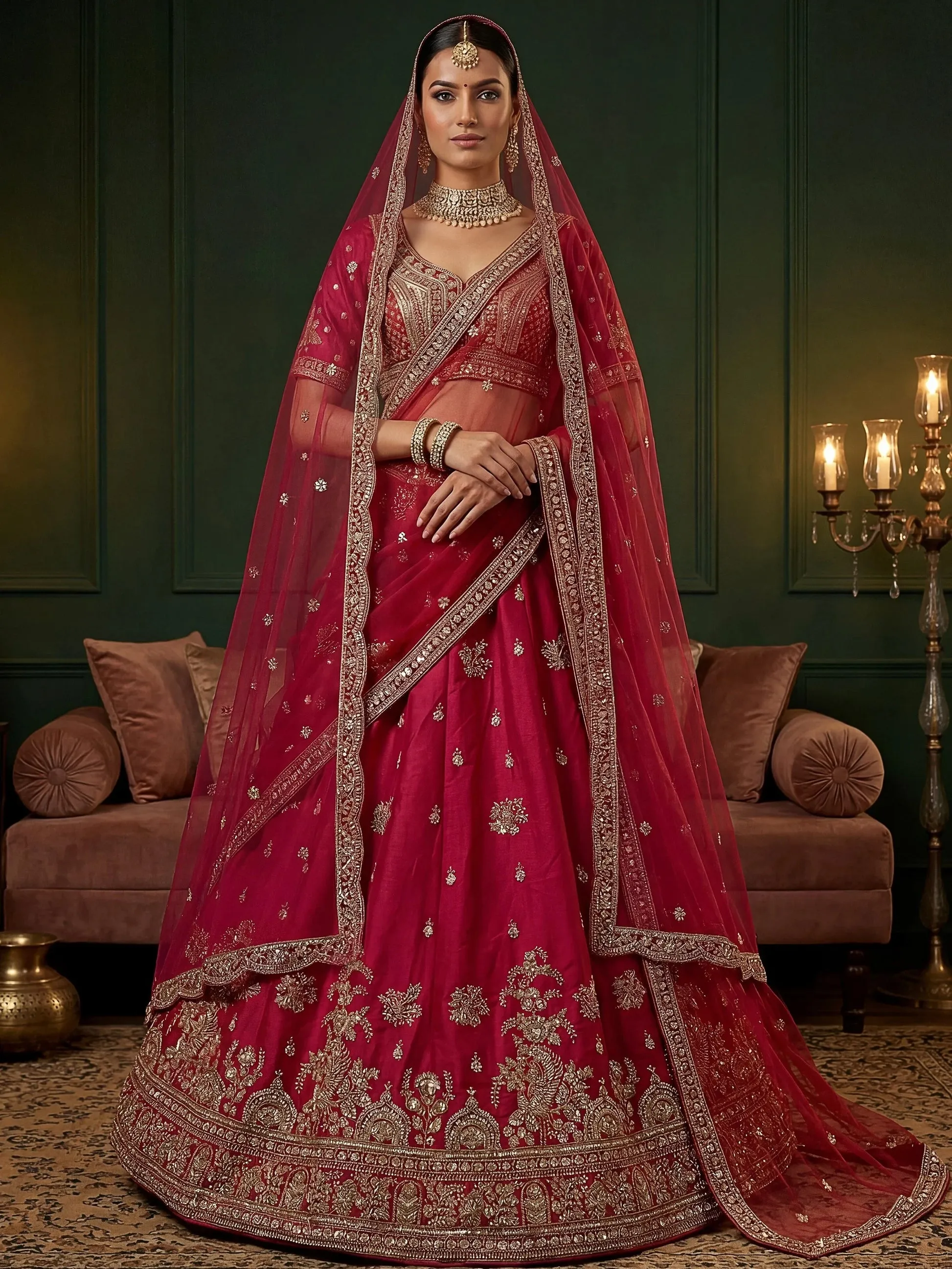 Sparkling Rani Pink Embroidered Silk Bridal Wear Lehenga Choli