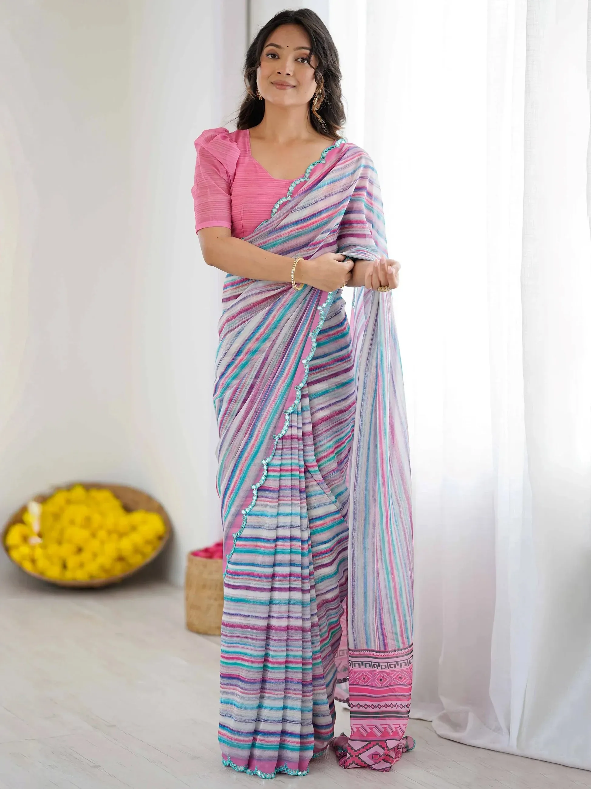 Lovable Multi-Color Digital Printed Georgette Festive Wear Saree With Blouse