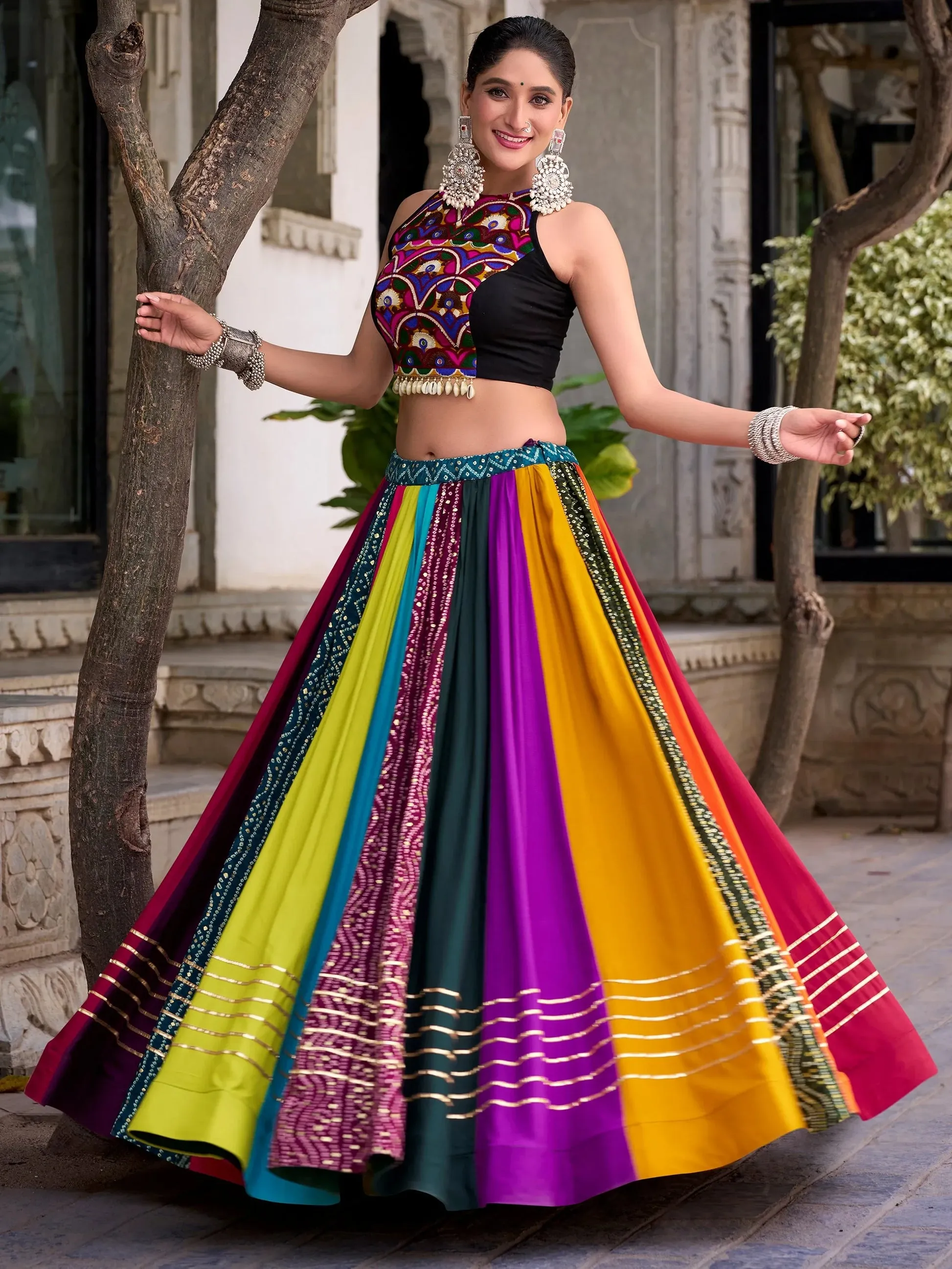 Adorable Multicolor Gota Patti Rayon Navratri Wear Lehenga Choli