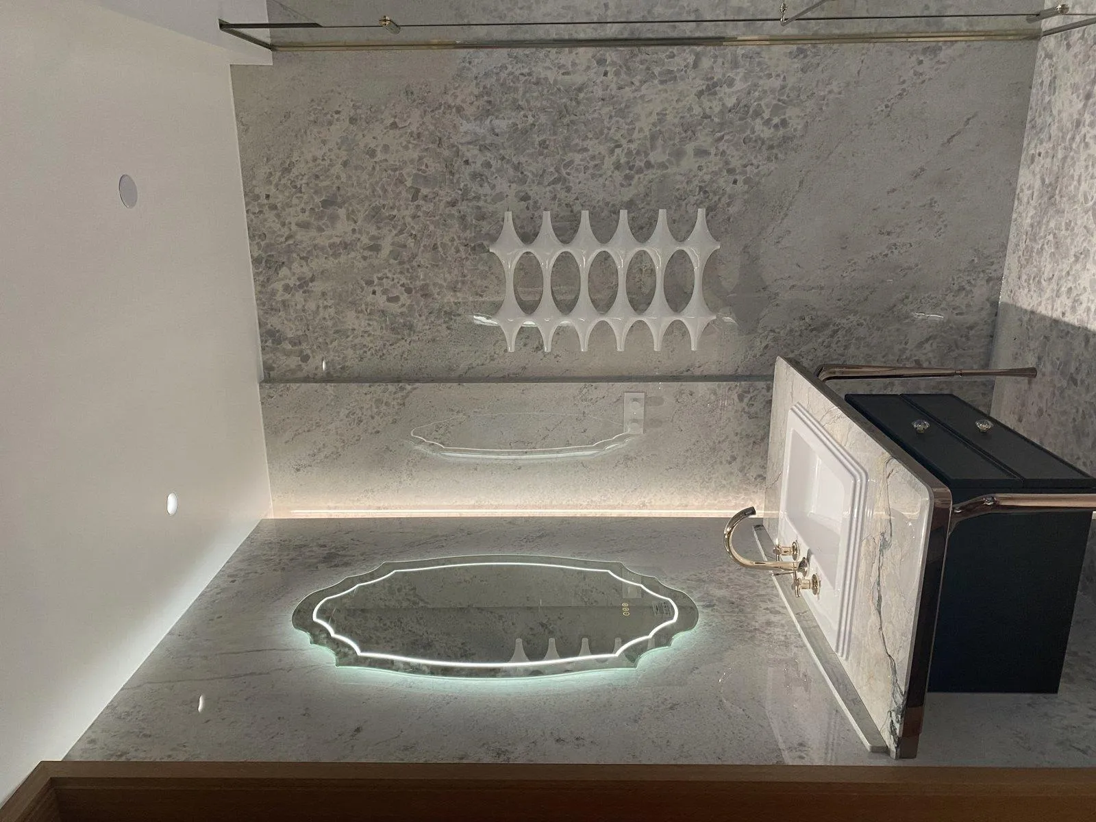 P&Bhusri heated towel rack installed in a completed bathroom setting; relevant to bathroom upgrade P&Bhusri heated towel rack installed in a completed bathroom setting; relevant to bathroom upgrade