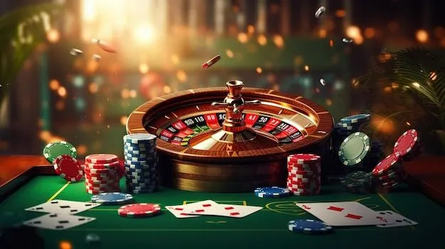 This may contain: a casino table with chips, cards and dices on it in front of the sun