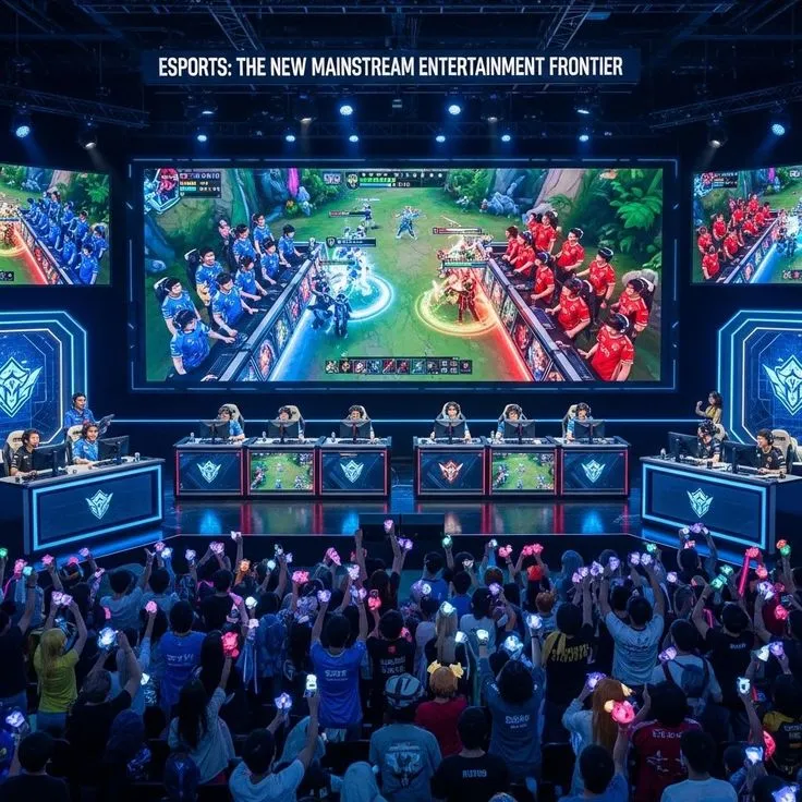This may contain: a large group of people are playing video games on the big screen at an event