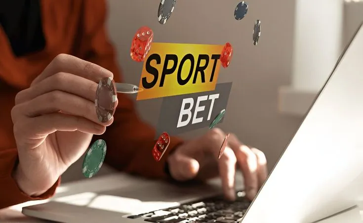 This may contain: a woman is typing on her laptop with the word sport bet in front of her