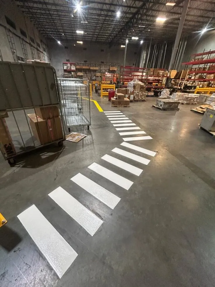 This may contain: an empty warehouse filled with boxes and pallets