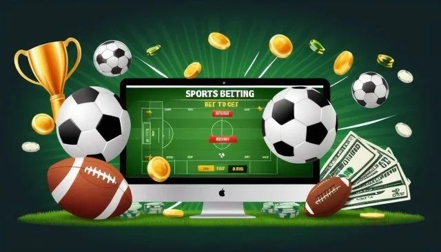 This may contain: sports betting on the computer screen with money and soccer balls flying out from behind it