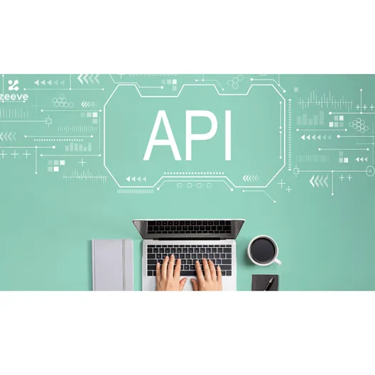 Laptop and API graphic representing automated agents calling application interfaces