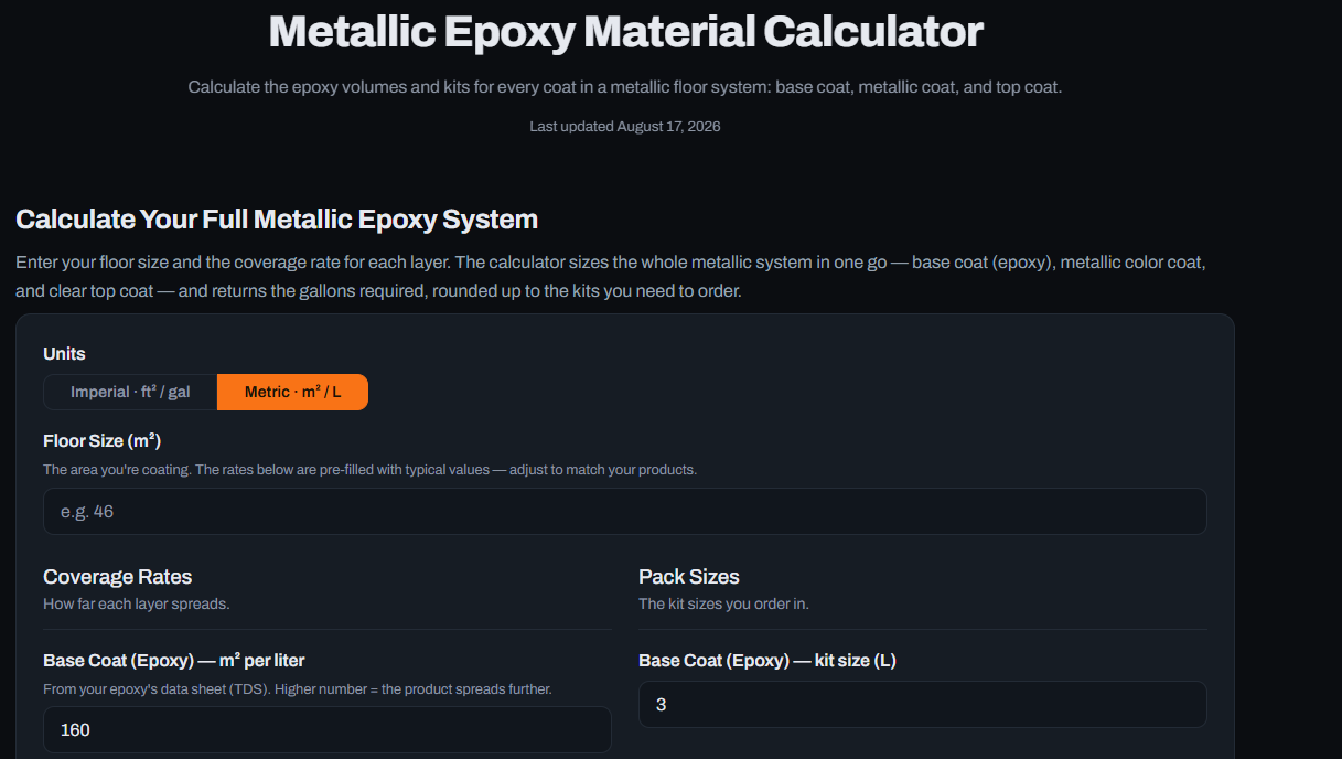 From Floor Measurement to Kit Count: Planning a Metallic Epoxy System Accurately