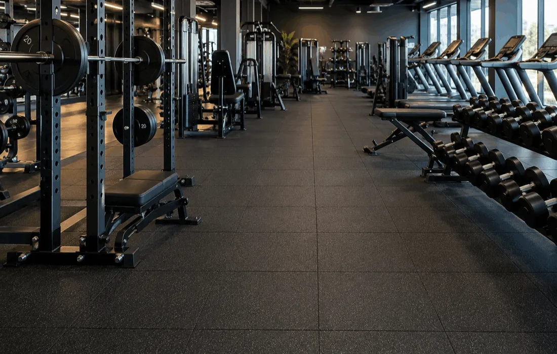 Modern gym fitted with durable protective gym flooring