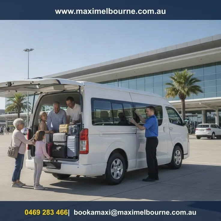 This may contain: a group of people standing in front of a white van with the door open and passengers looking at it