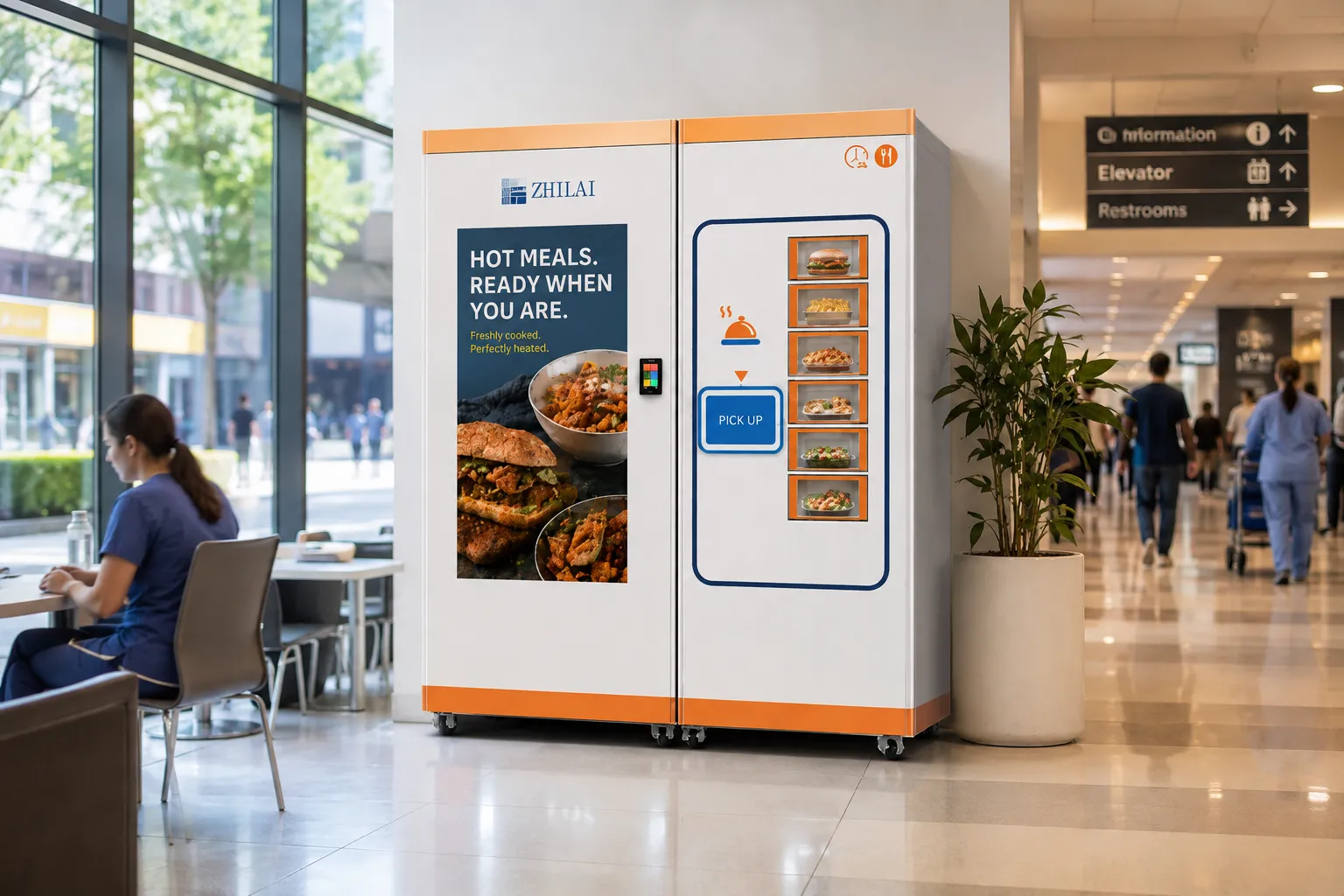 ZHILAI Highlights Hot Food Vending Machine With Six Temporary Pickup Compartments for Peak-Time Meal Service