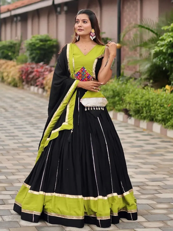 Beauteous Black Lace Work Cotton Navratri Special Lehenga Choli With Dupatta - Zeel Clothing