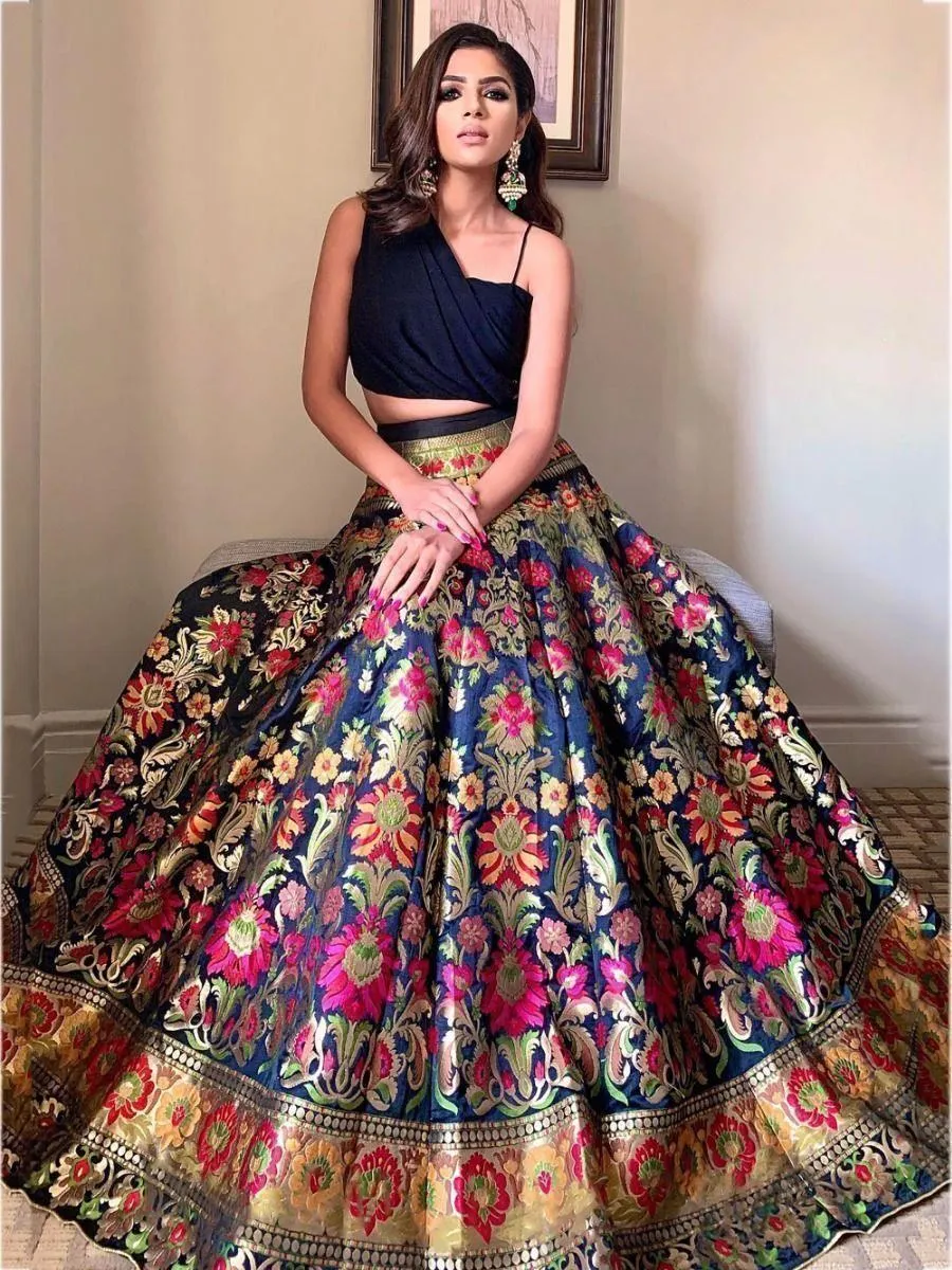 Black Banarasi crop top lehenga
