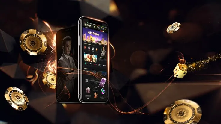 This may contain: a cell phone surrounded by gold coins and casino chips on a dark background with lights