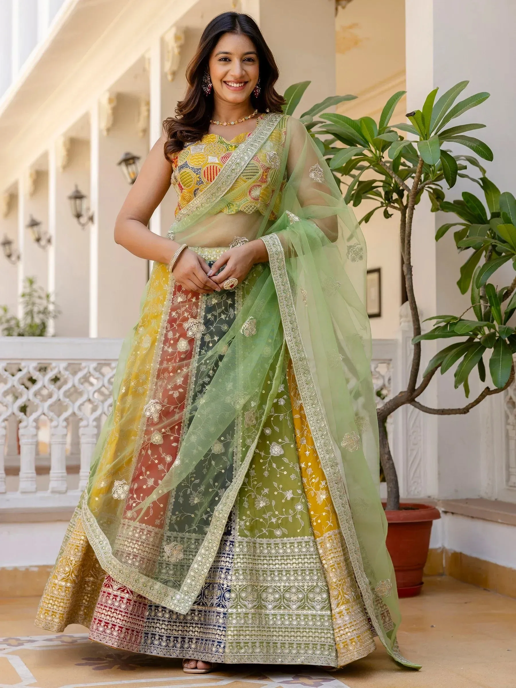 Incredible Multi-Color Sequins Georgette Wedding Lehenga Choli - Zeel Clothing