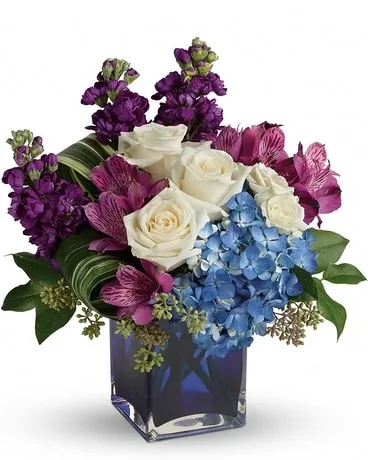 Portrait In Purple Bouquet Flower Arrangement