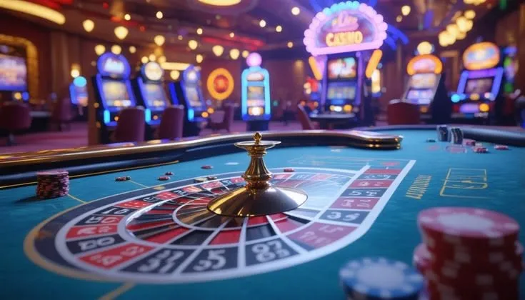 This may contain: a casino table with several rouleets and dices