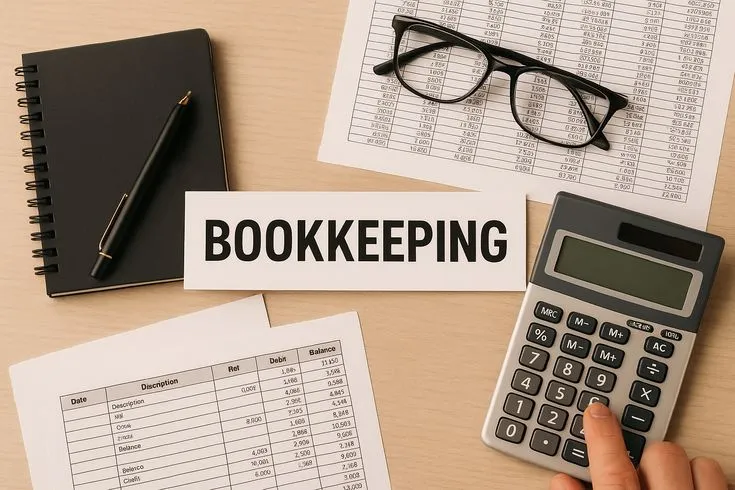 This may contain: a person holding a calculator next to a bookkeeper