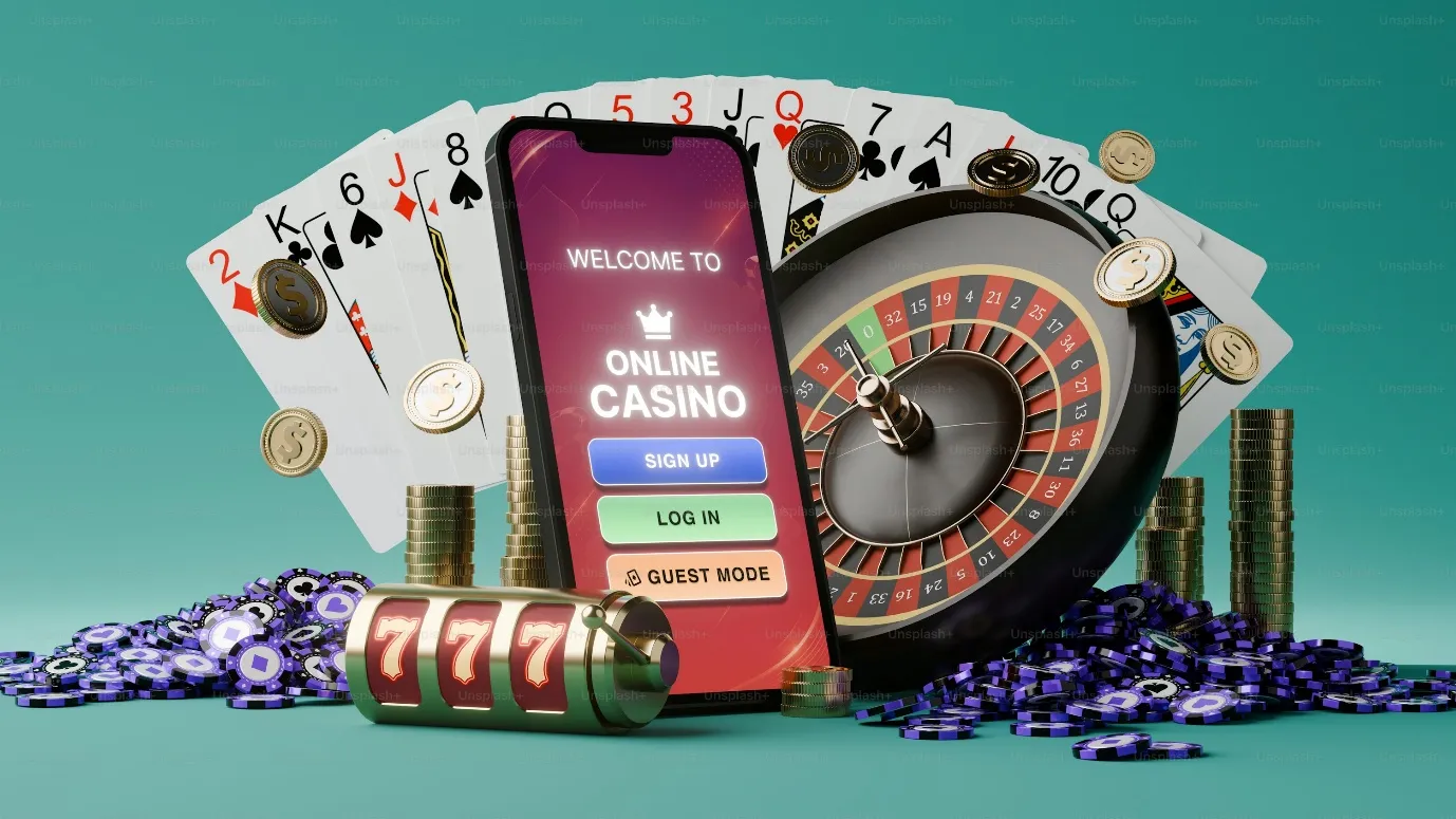 Smartphone with online casino app, roulette, cards, and coins - Photo on  Unsplash+