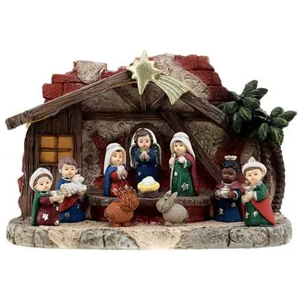 Holyart Complete children nativity set 4 cm resin lights 15x20x10 cm 