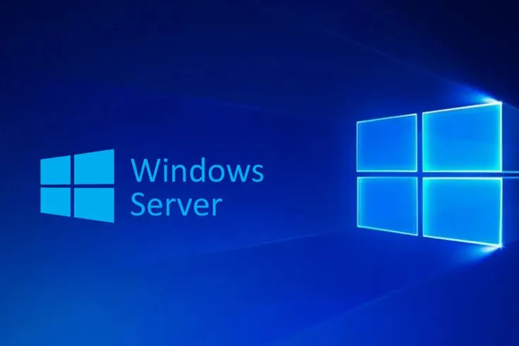 This may contain: the windows server logo is shown in this image, with blue light shining through it