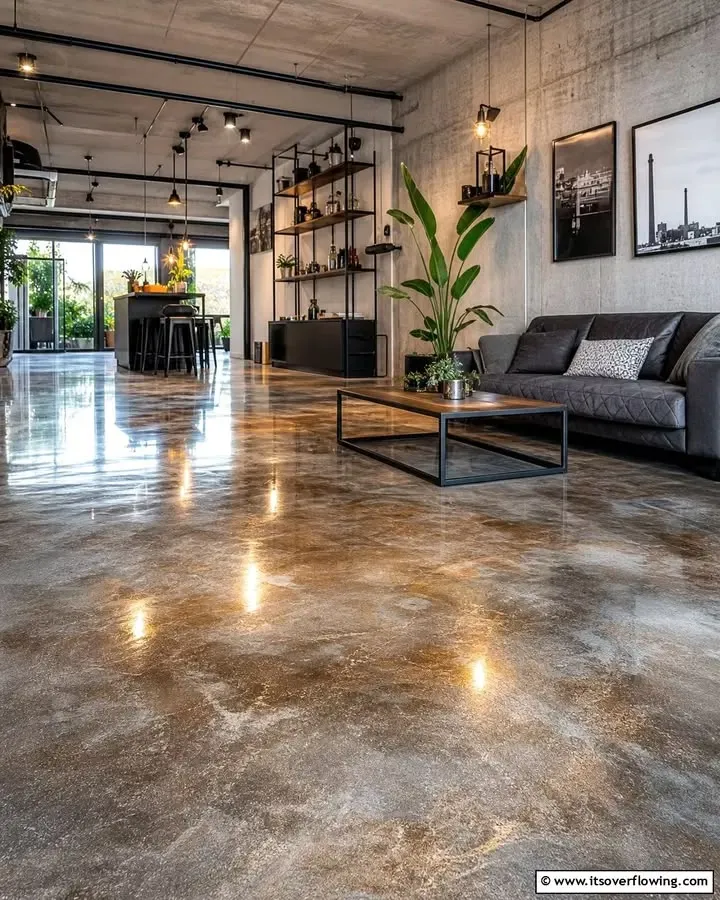 This may contain: a living room filled with furniture and lots of lights on the ceiling next to a large window