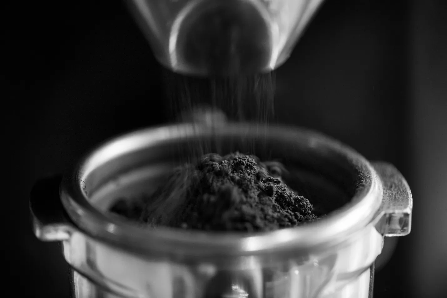 closeup of fresh grinding coffee