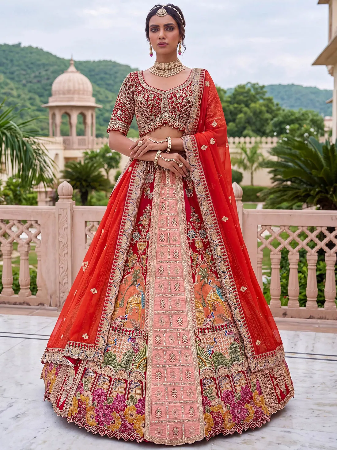 Alluring Red Embroidery Silk Bridal Wear Lehenga Choli With Dupatta