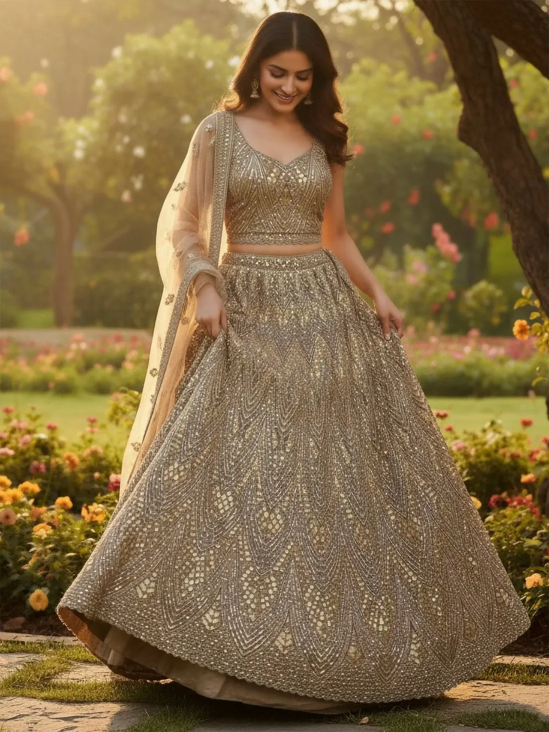 Tremendous Golden Dori Embroidered Net Cocktail Wear Lehenga Choli With Dupatta